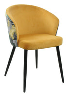 Silla LYDIA, metal, tapizado velvet amarillo con respaldo floral a juego
