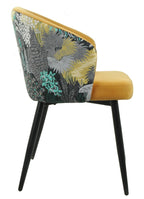 Silla LYDIA, metal, tapizado velvet amarillo con respaldo floral a juego