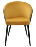 Silla LYDIA, metal, tapizado velvet amarillo con respaldo floral a juego