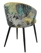 Silla LYDIA, metal, tapizado velvet amarillo con respaldo floral a juego