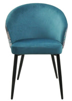 Silla LYDIA, metal, tapizado velvet azul con respaldo floral a juego