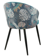 Silla LYDIA, metal, tapizado velvet azul con respaldo floral a juego