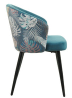 Silla LYDIA, metal, tapizado velvet azul con respaldo floral a juego