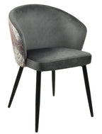 Silla LYDIA, metal, tapizado velvet gris con respaldo floral a juego