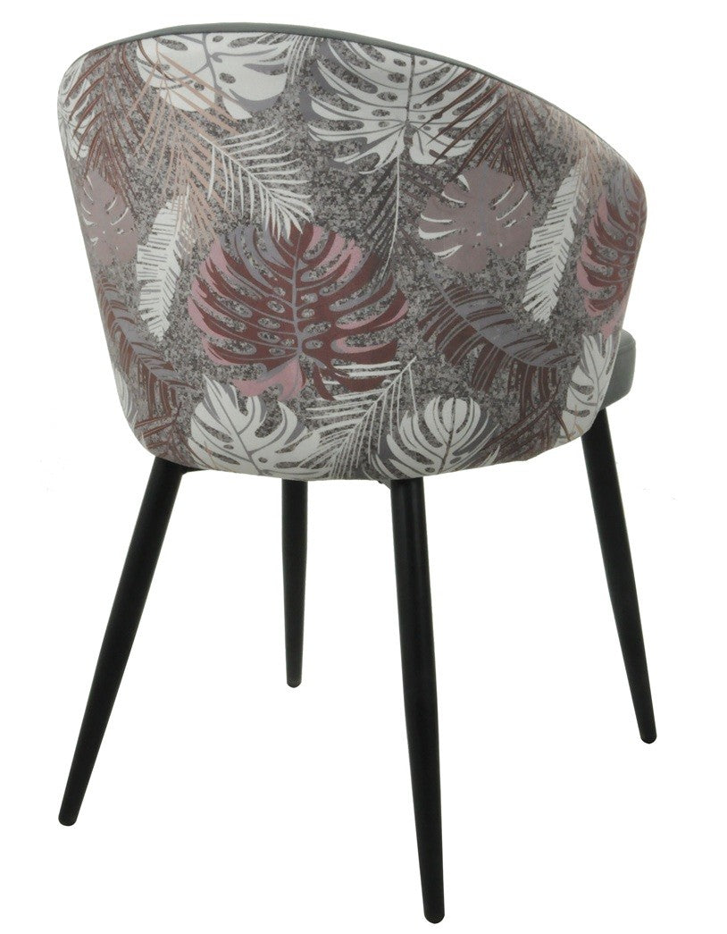 Silla LYDIA, metal, tapizado velvet gris con respaldo floral a juego