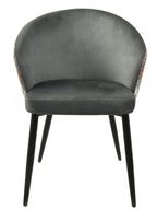 Silla LYDIA, metal, tapizado velvet gris con respaldo floral a juego