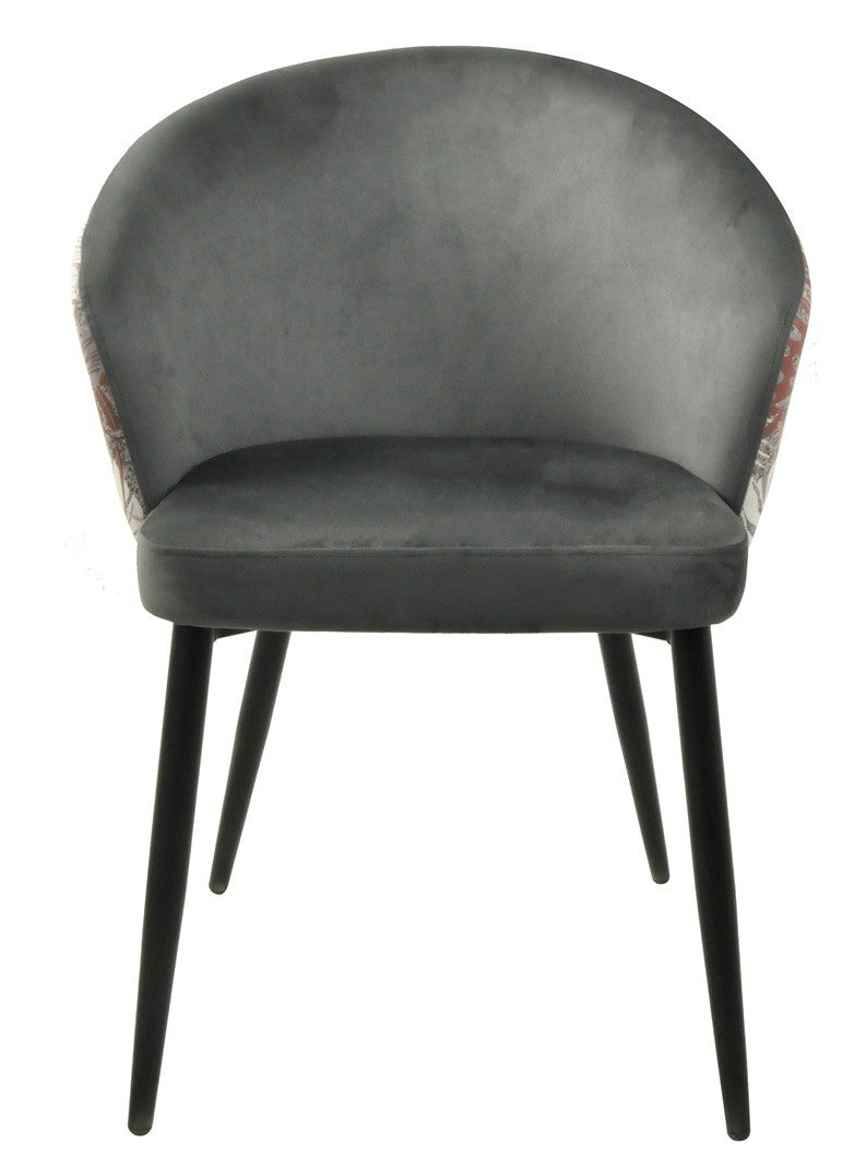 Silla LYDIA, metal, tapizado velvet gris con respaldo floral a juego