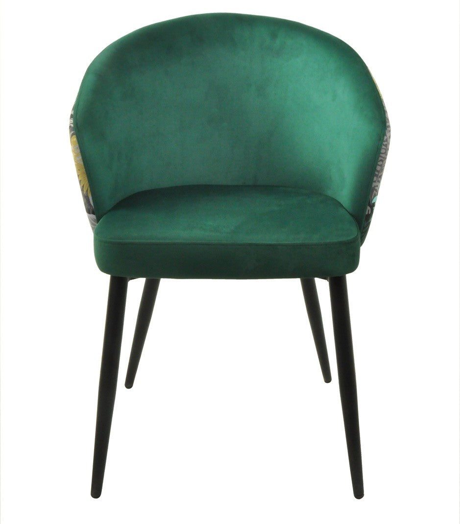 Silla LYDIA, metal, tapizado velvet verde con respaldo floral a juego