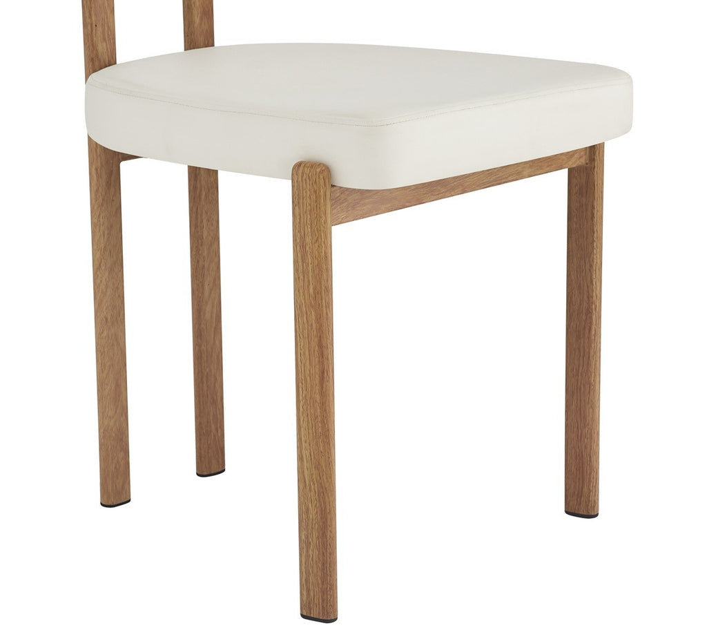 Silla MESINA, metal acabado de color madera, similpiel blanca