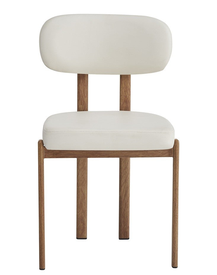 Silla MESINA, metal acabado de color madera, similpiel blanca