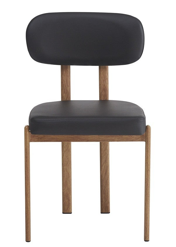 Silla MESINA, metal acabado de color madera, similpiel negra