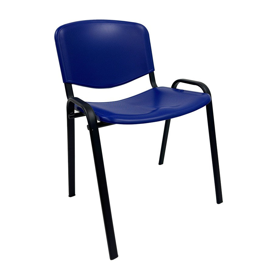 Silla NIZA, chasis negro y plástico azul