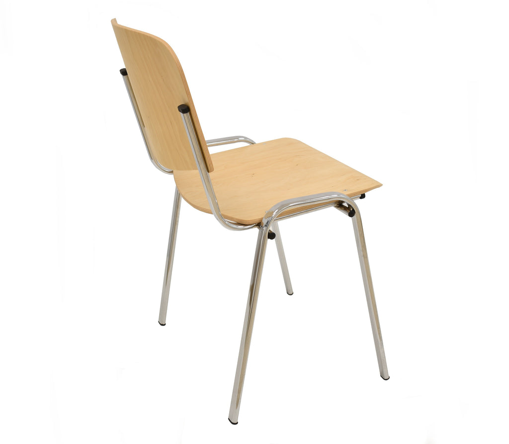 Silla NIZA NEW, chasis cromado, asiento y respaldo en madera natural