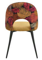 Silla ORQUIDEA, metal, tapizado velvet amarillo con respaldo floral a juego