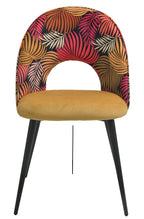 Silla ORQUIDEA, metal, tapizado velvet amarillo con respaldo floral a juego