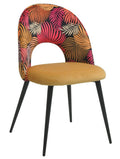 Silla ORQUIDEA, metal, tapizado velvet amarillo con respaldo floral a juego