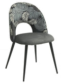 Silla ORQUIDEA, metal, tapizado velvet gris con respaldo floral a juego