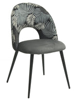 Silla ORQUIDEA, metal, tapizado velvet gris con respaldo floral a juego