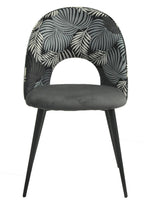 Silla ORQUIDEA, metal, tapizado velvet gris con respaldo floral a juego