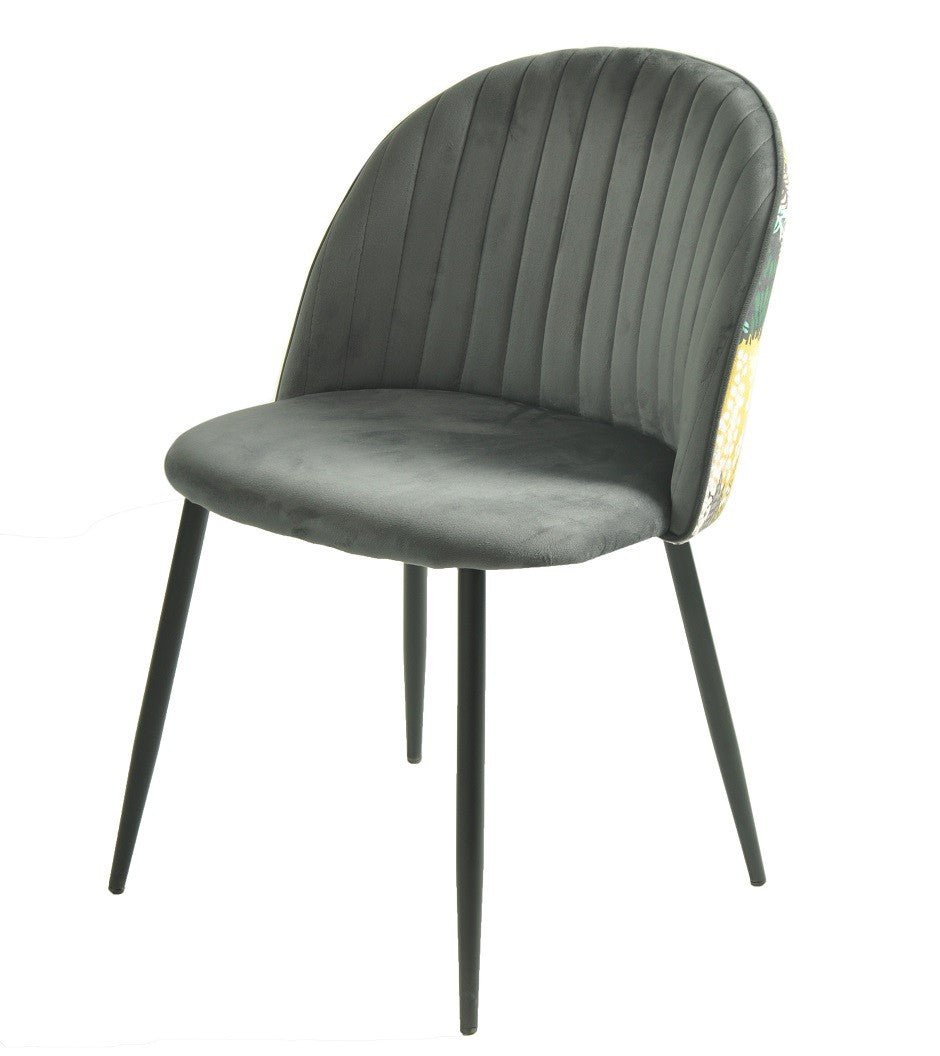 Silla PALM GREY, metal, tapizado velvet gris con trasera palm