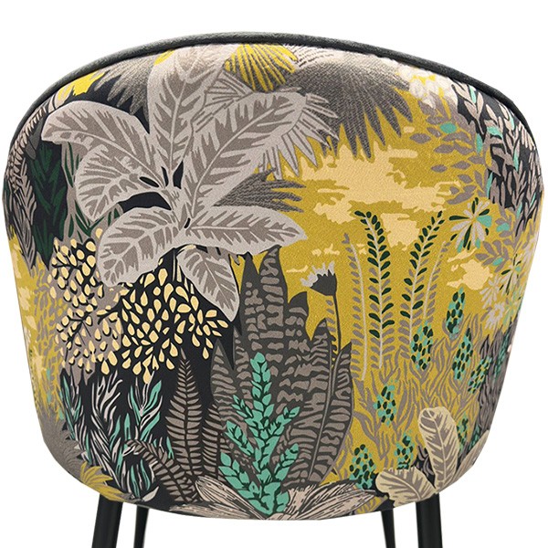 Silla PALM GREY, metal, tapizado velvet gris con trasera palm