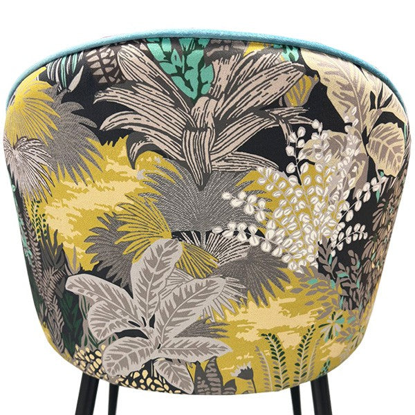 Silla PALM SKY BLUE, metal, tapizado velvet azul con trasera palm