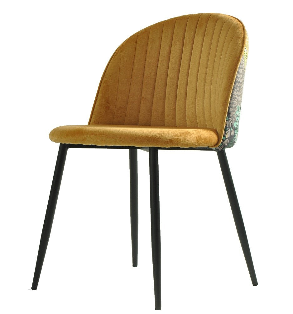 Silla PALM YELLOW, metal, tapizado velvet amarillo con trasera palm