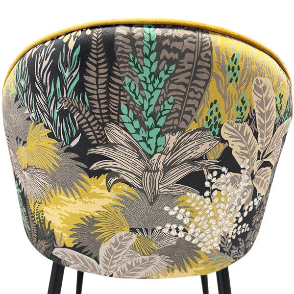 Silla PALM YELLOW, metal, tapizado velvet amarillo con trasera palm