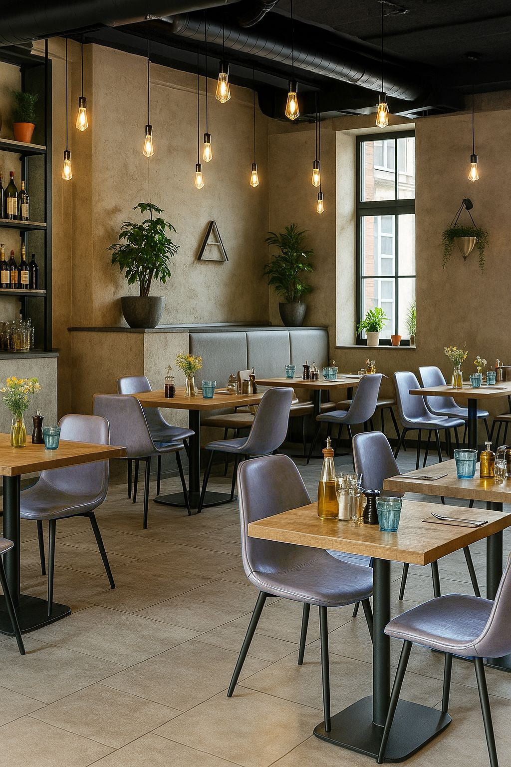 Silla PEÑAFIEL, metal, similpiel vintage gris