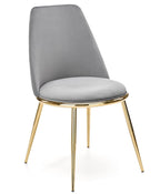 Silla TAVIRA, metal, cromado dorado, tapizado velvet gris