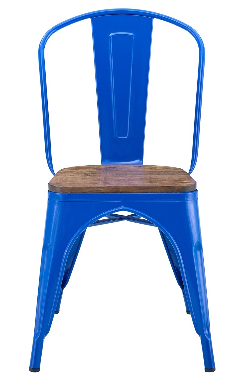 Silla TOL EK WOOD, acero, azul, asiento madera