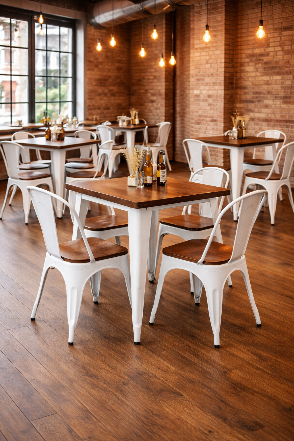 Silla TOL EK WOOD, acero, blanca, asiento madera