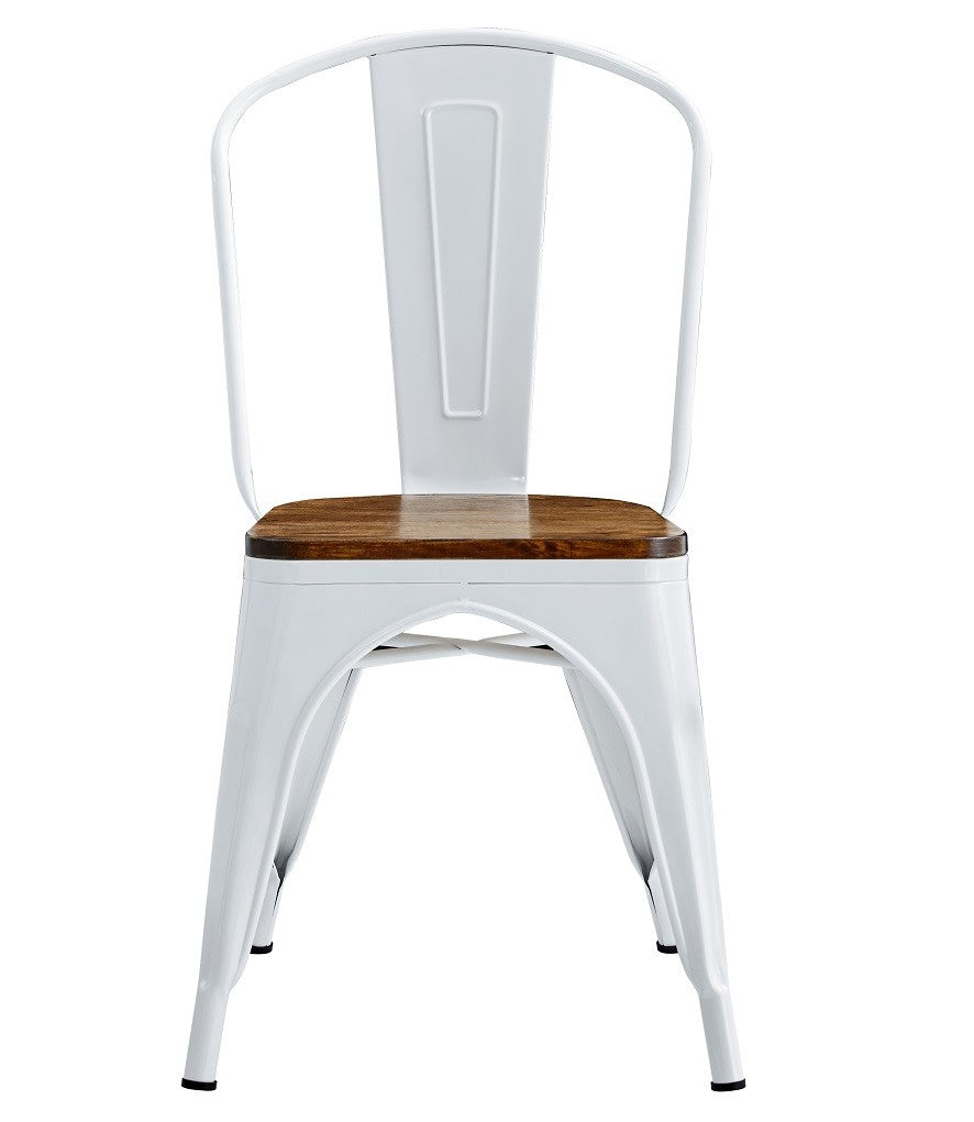 Silla TOL EK WOOD, acero, blanca, asiento madera