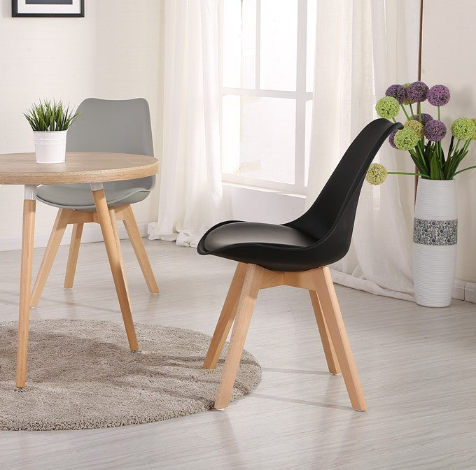 Silla TORRE 4P ( SU ), madera, polipropileno y cojín negro