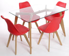 Silla TORRE 4P (SU), madera, polipropileno y cojín rojo