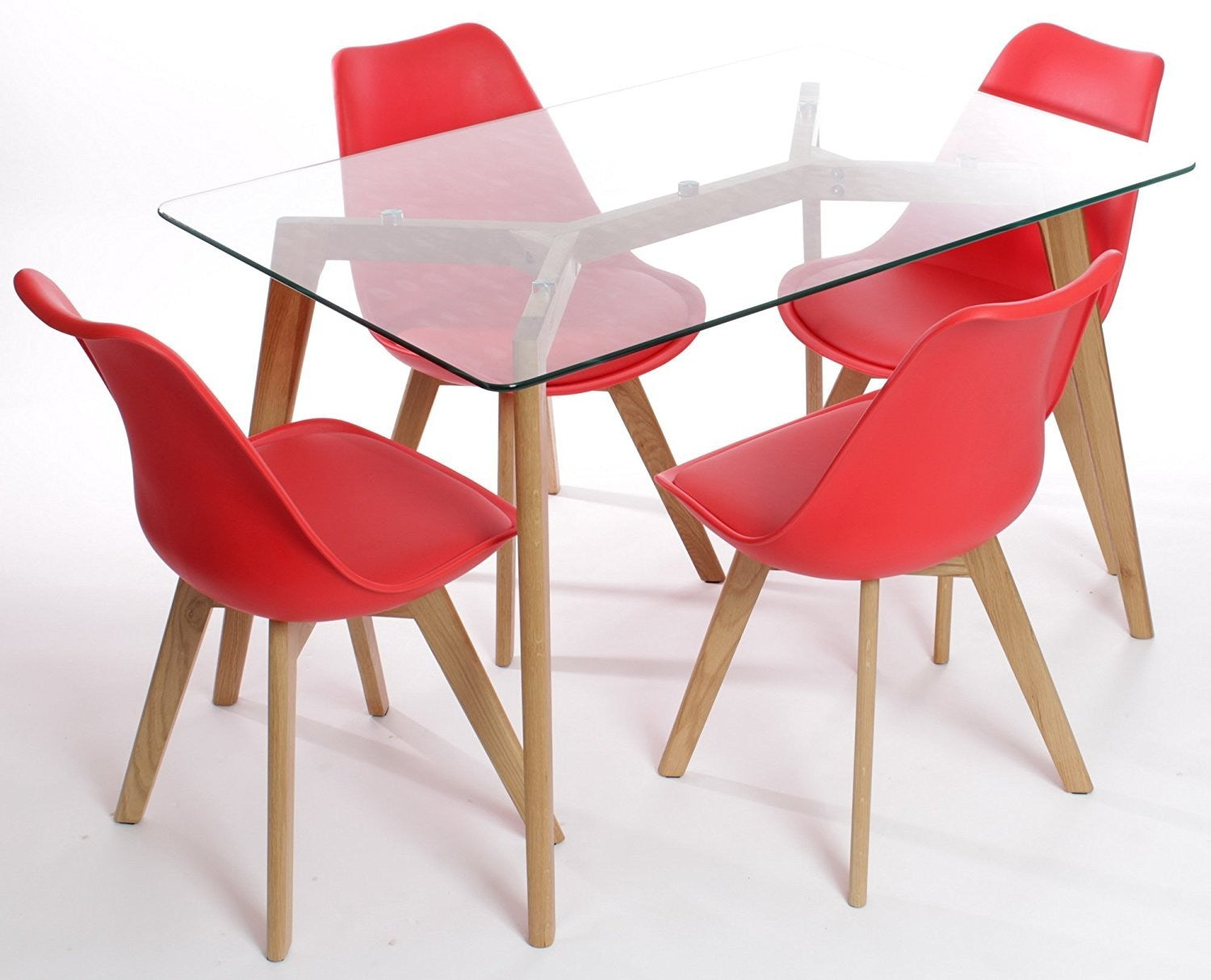 Silla TORRE 4P (SU), madera, polipropileno y cojín rojo
