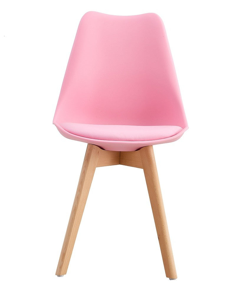 Silla TORRE 4P (SU), madera, polipropileno y cojín rosa