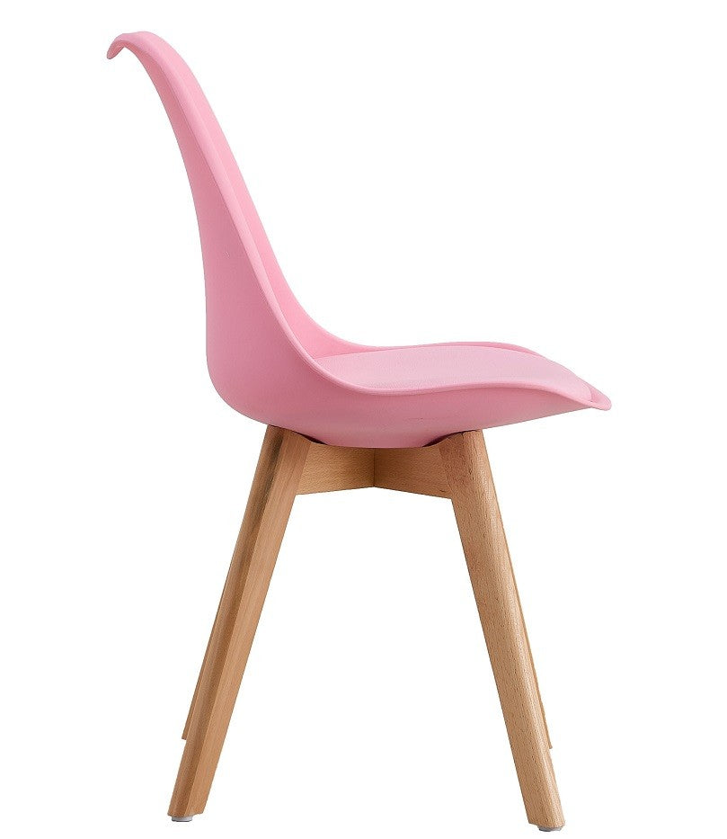 Silla TORRE 4P (SU), madera, polipropileno y cojín rosa