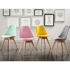Silla TORRE 4P (SU), madera, polipropileno y cojín rosa