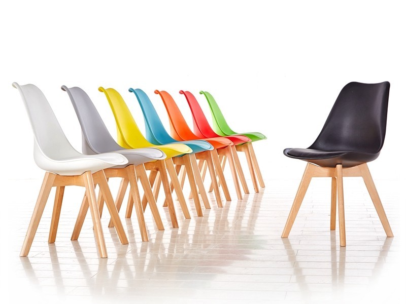 Silla TORRE 4P ( SU ), madera, polipropileno y cojín turquesa