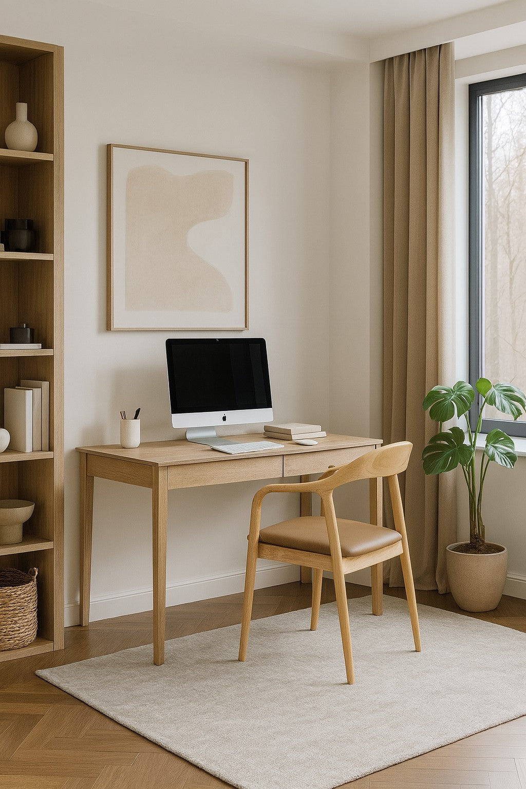 Sillón BALCANES, madera de haya, natural, similpiel marrón