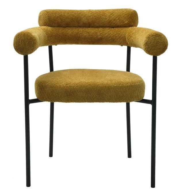 Sillón CERVANTES, metal, tapizado tejido bouclé amarillo