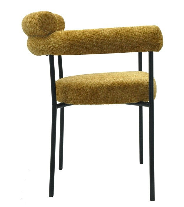 Sillón CERVANTES, metal, tapizado tejido bouclé amarillo