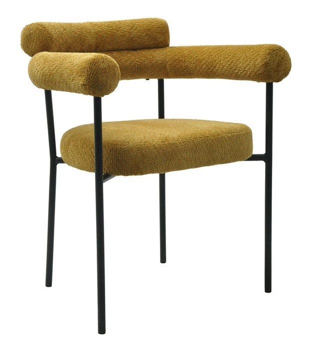 Sillón CERVANTES, metal, tapizado tejido bouclé amarillo