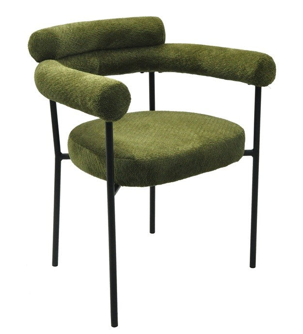Sillón CERVANTES, metal, tapizado tejido bouclé verde oscuro