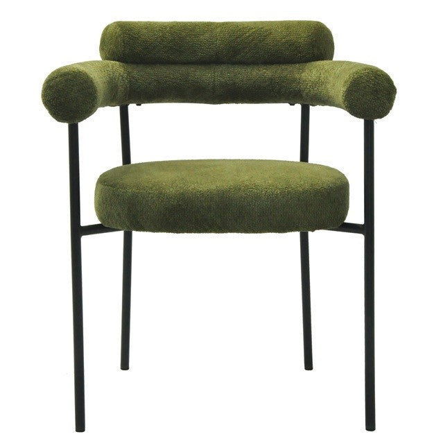 Sillón CERVANTES, metal, tapizado tejido bouclé verde oscuro