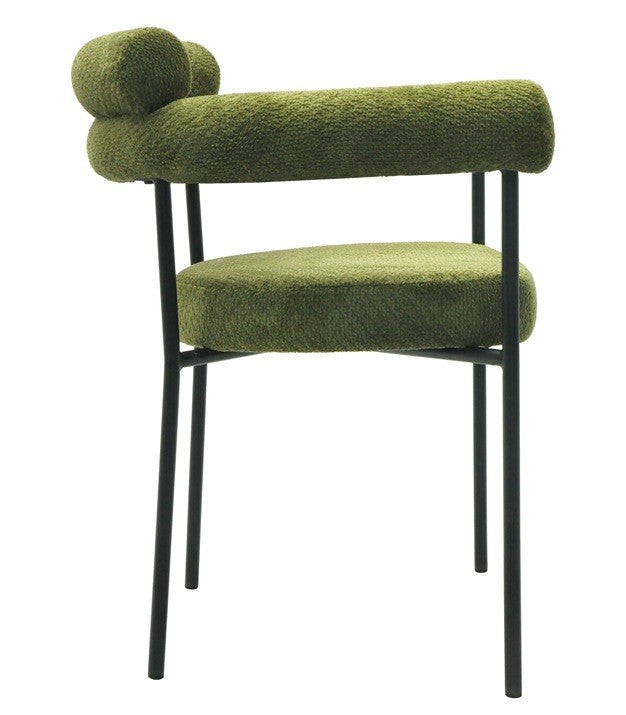 Sillón CERVANTES, metal, tapizado tejido bouclé verde oscuro