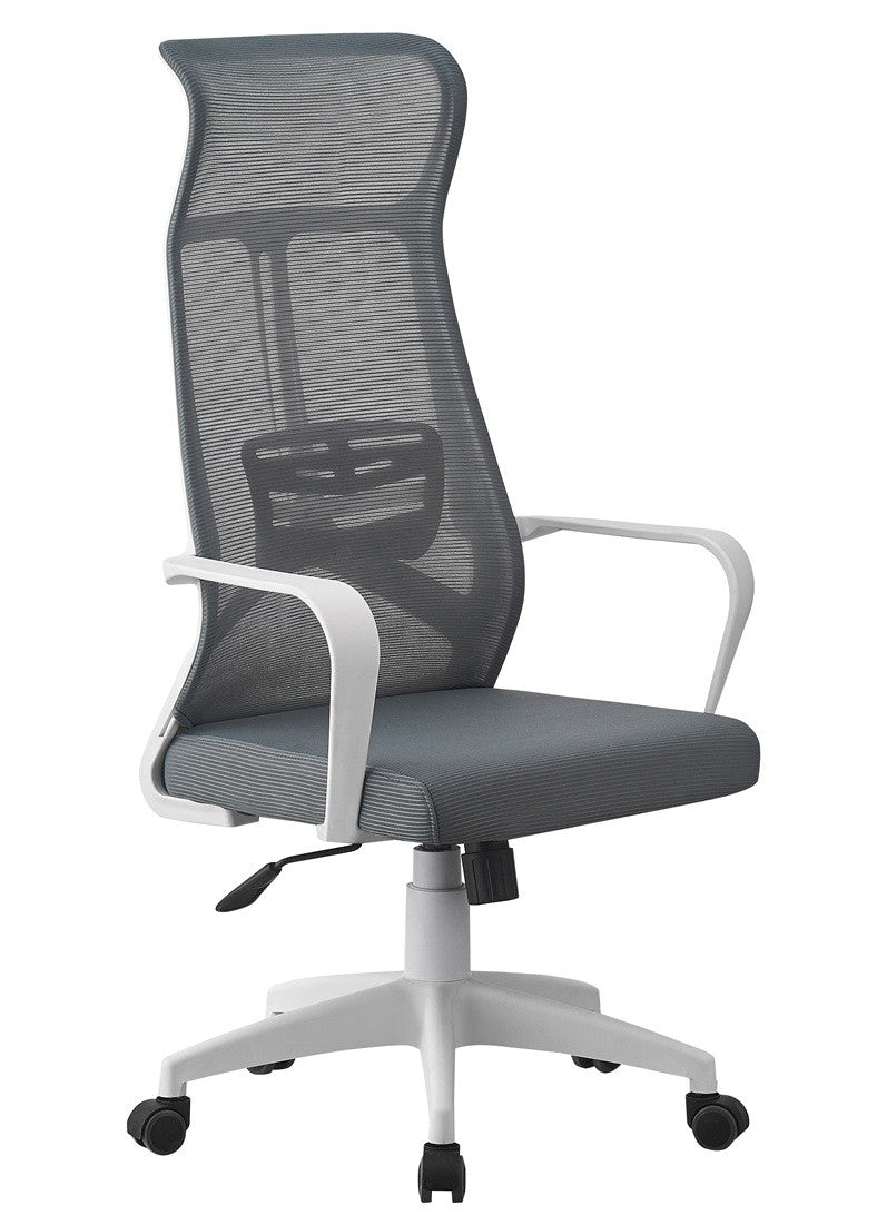 Sillón de oficina AMIENS, alto, blanco, malla y asiento gris