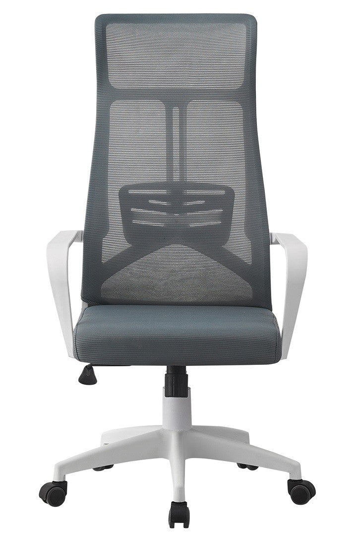 Sillón de oficina AMIENS, alto, blanco, malla y asiento gris