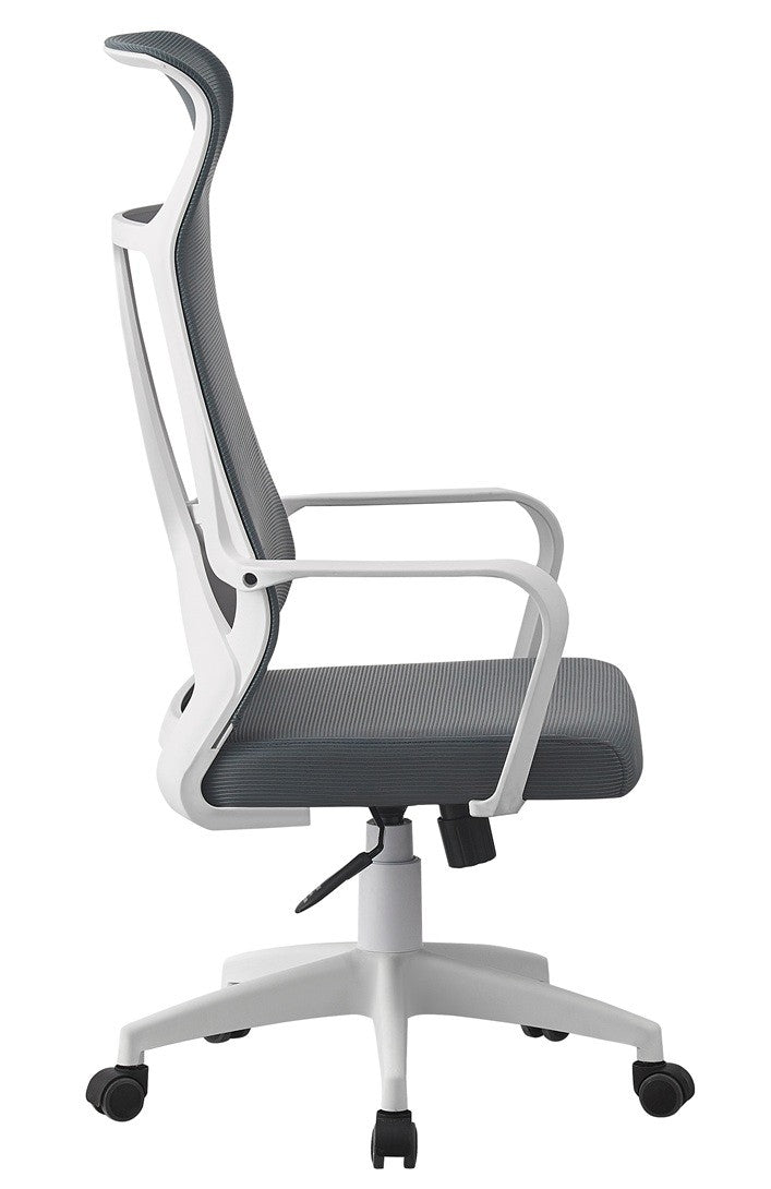 Sillón de oficina AMIENS, alto, blanco, malla y asiento gris